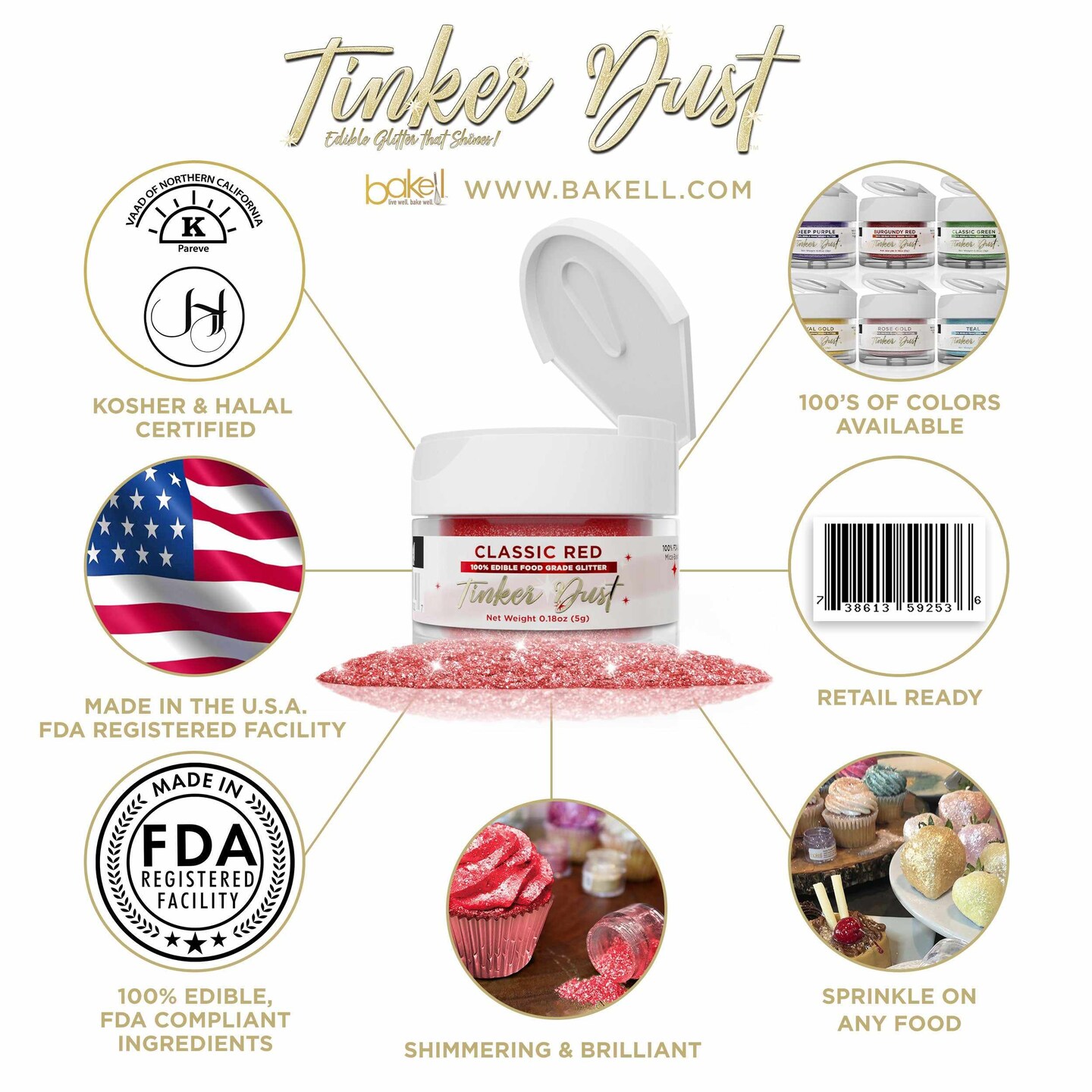 Classic Red Edible Glitter | Tinker Dust&#xAE; 5 Grams