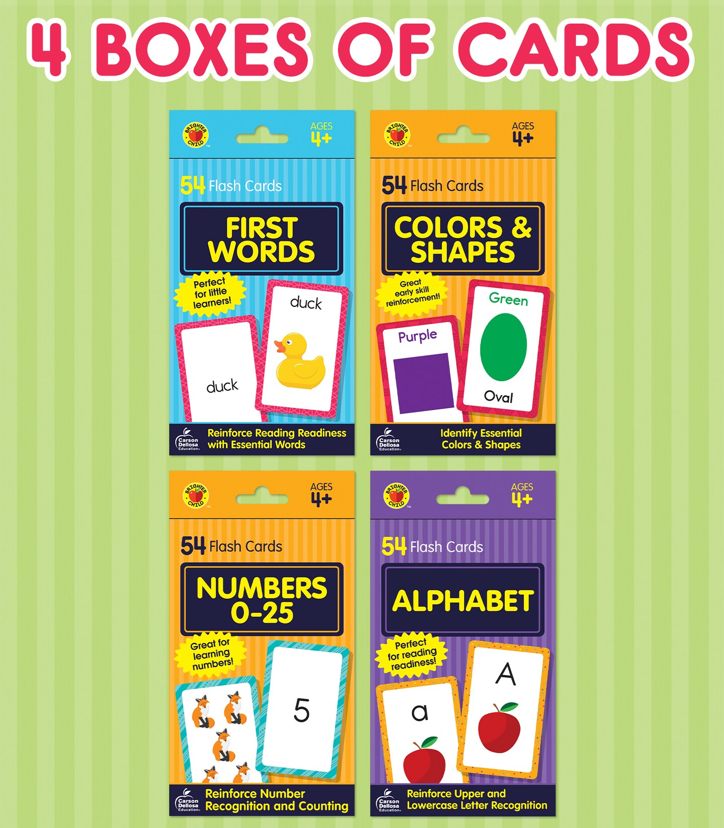 Carson Dellosa 216 Toddler Flash Cards, 4 Pack of Sight Words, Alphabet, Numbers, Colors and Shapes Flashcards Ages 4 and Up, Phonics and Math Kindergarten and Preschool Learning Activities