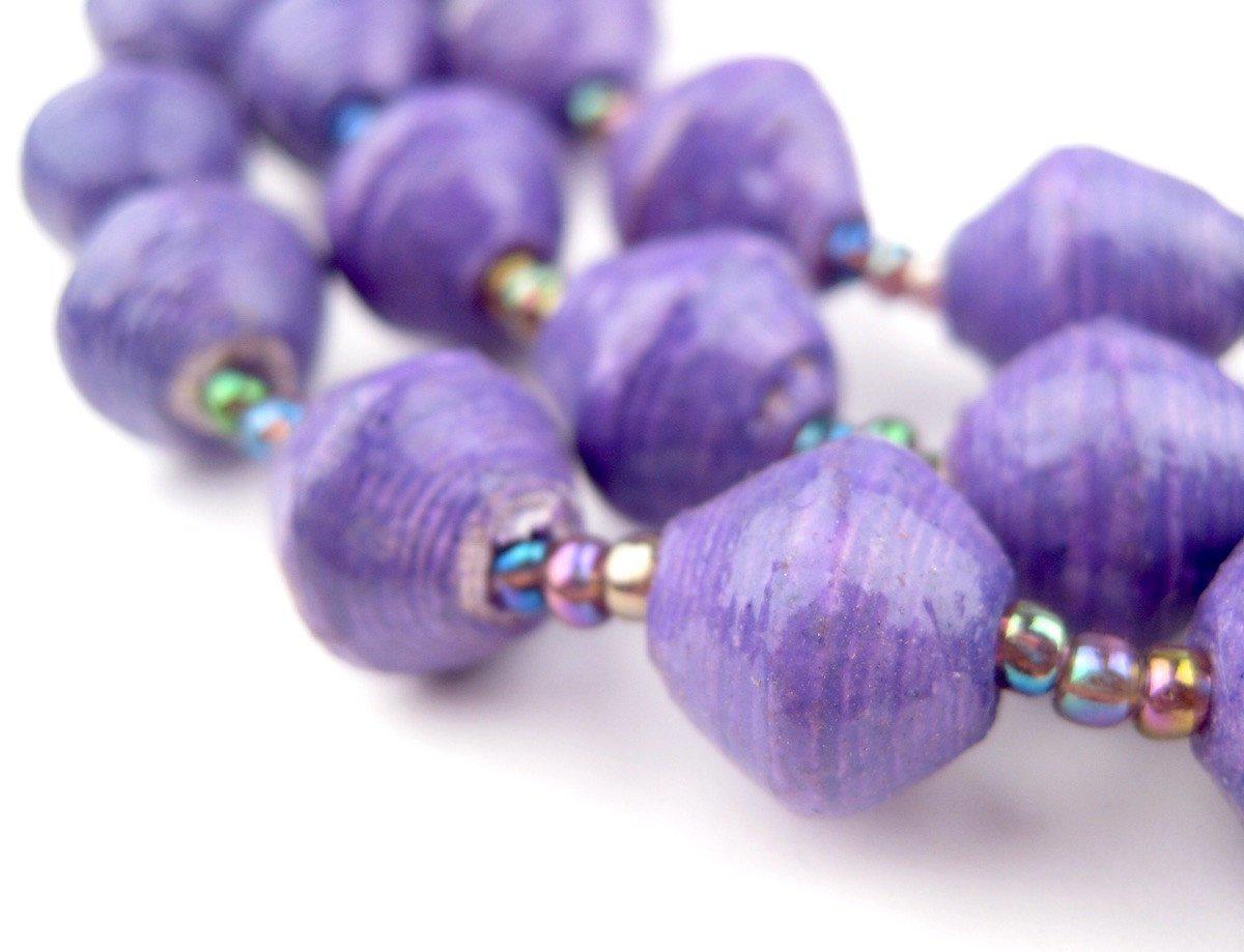 Recycled Paper Bead Necklace from Uganda - Fair Trade African Jewelry by The Bead Chest (Purple)