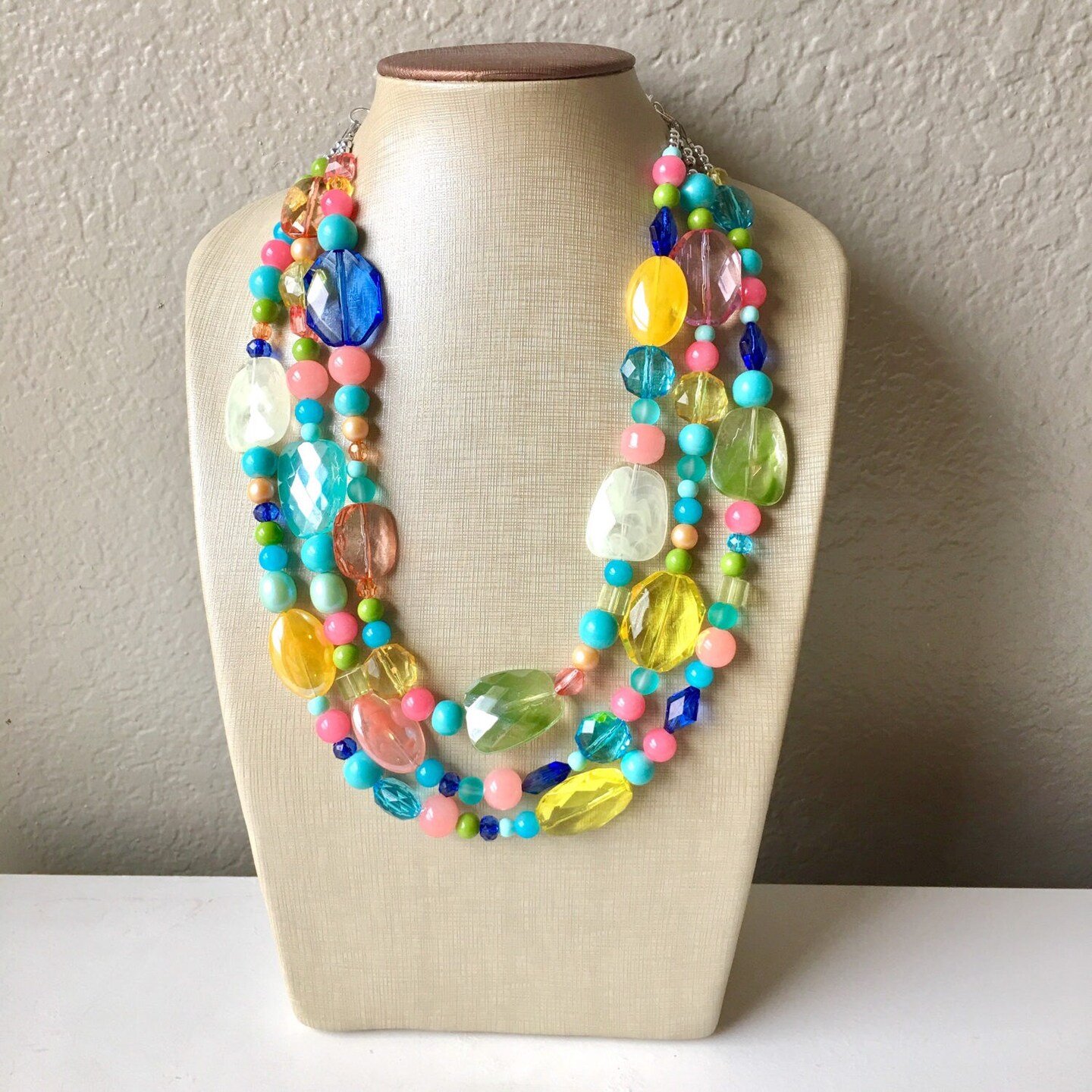 Spring Statement Necklace, Colorful Beaded Necklace, Chunky bib necklace, pastel necklace, pastel jewelry, bridesmaid necklace MakerPlace by