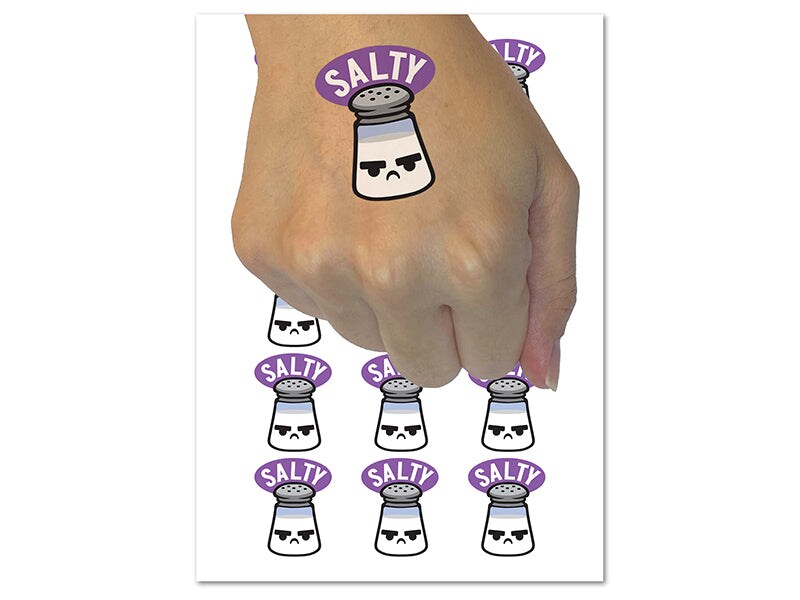 Kawaii Cute Salty Grumpy Salt Temporary Tattoo Water Resistant Fake Body Art Set Collection 1 7518