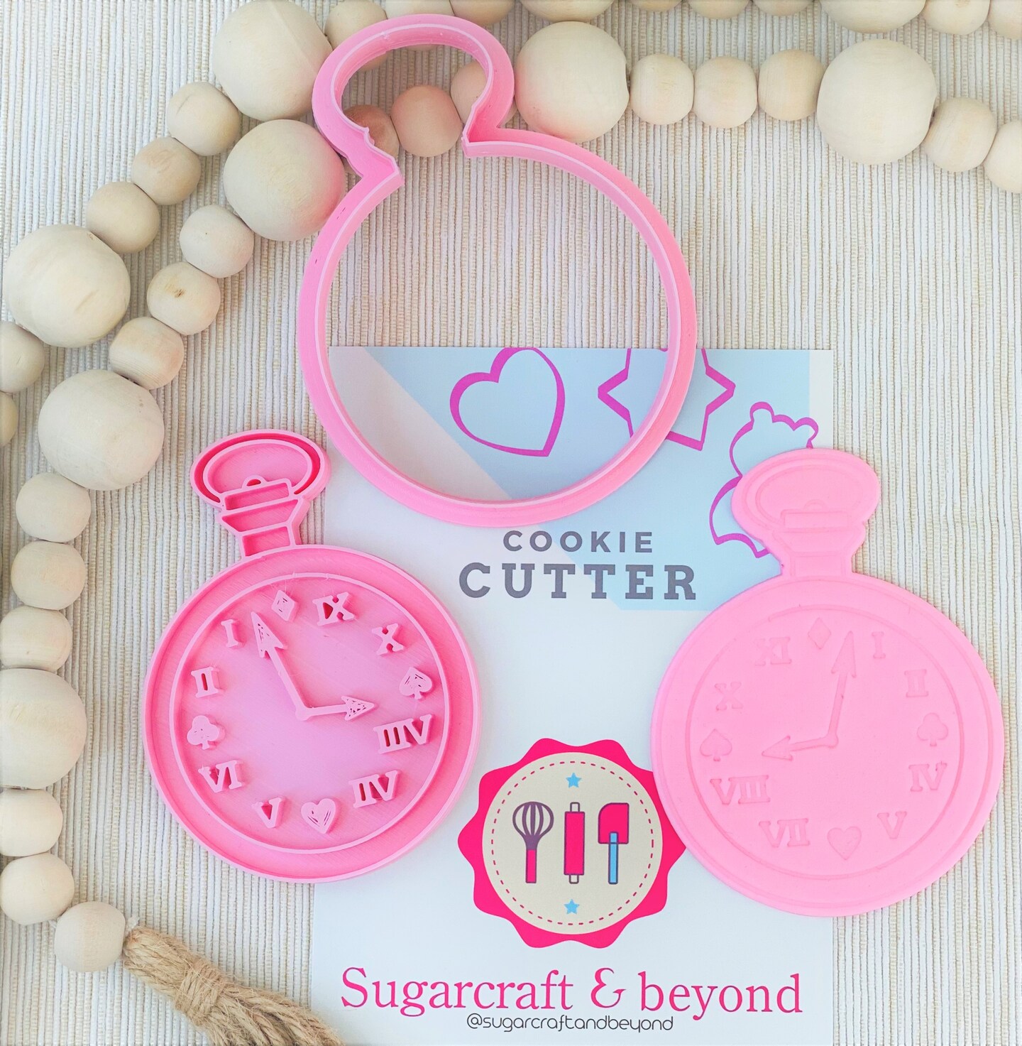 Alice's Clock Cookie Cutter and Stamper. Wonderland. 2 PCS. Decorated Cookies. Fondant, Royal icing, Clay. Birthday celebration. Magic