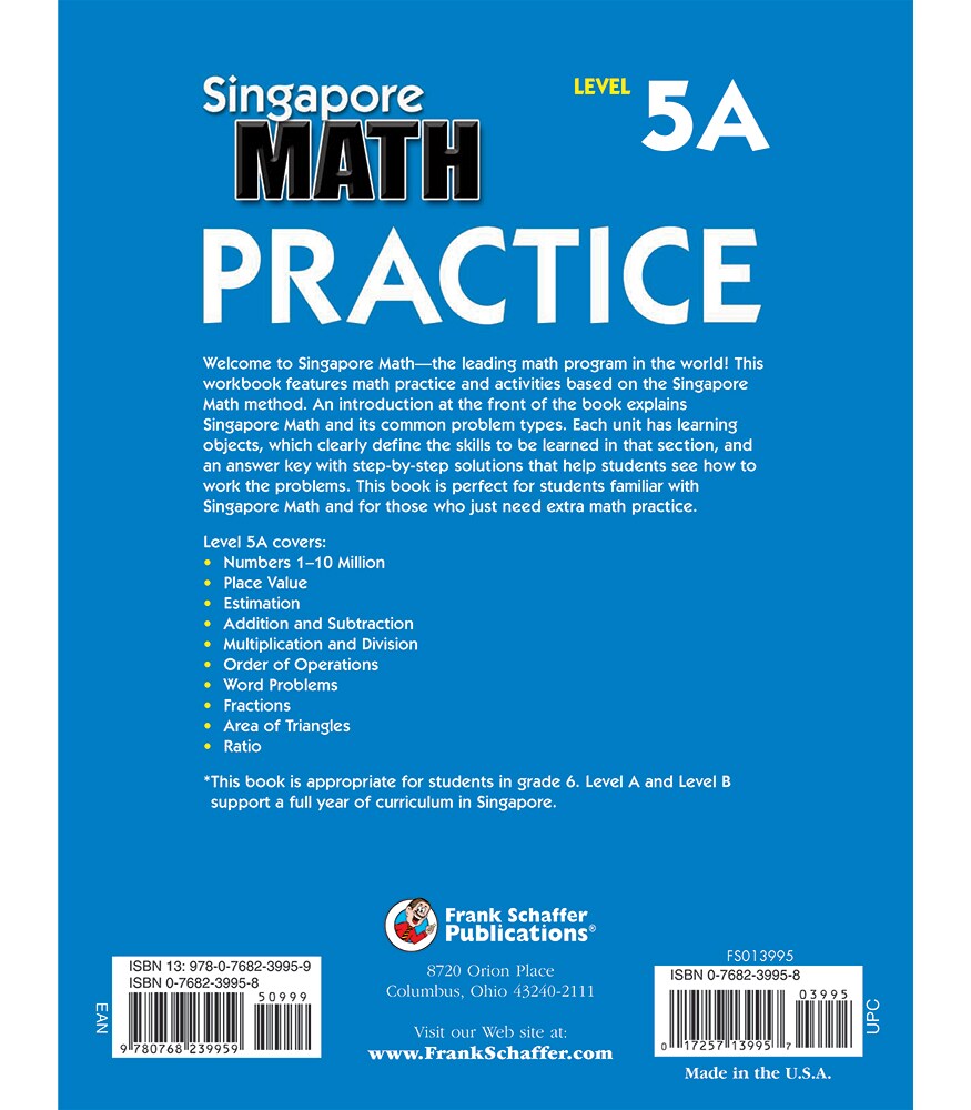 6th Grade Singapore Math Workbook, Level 5A Fractions, Addition, Subtraction, Division, Multiplication, and More Mathematics, Common Core Classroom or Homeschool Curriculum