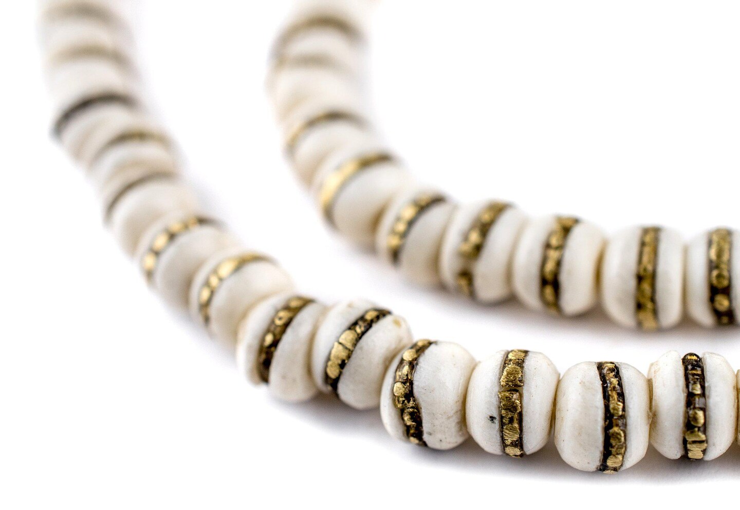 TheBeadChest Brass-Inlaid White Bone Mala Beads (6mm): Nepal Spacers Buddhist Tibetan Prayer Beads