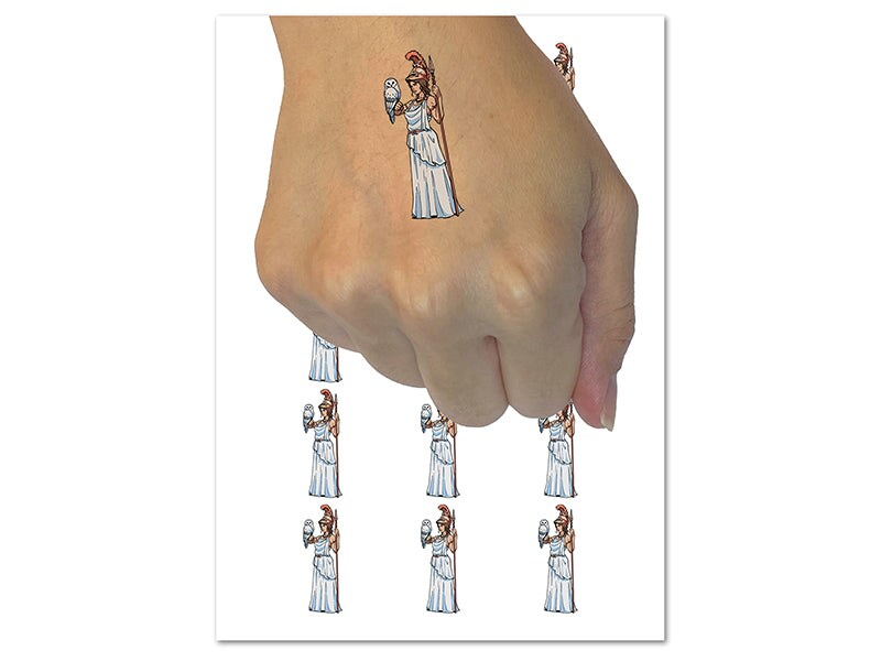 Athena Greek Goddess Minerva Wisdom War Temporary Tattoo Water Resistant Fake Body Art Set Collection (1 Sheet)