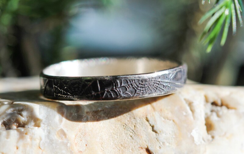 spiderweb stamped sterling silver ring
