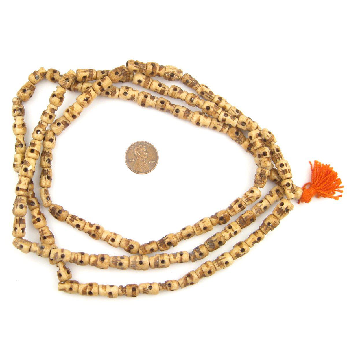 TheBeadChest Vintage-Style Carved Bone Skull Beads Long Strand 7mm Nepal Brown 46 Inch Strand