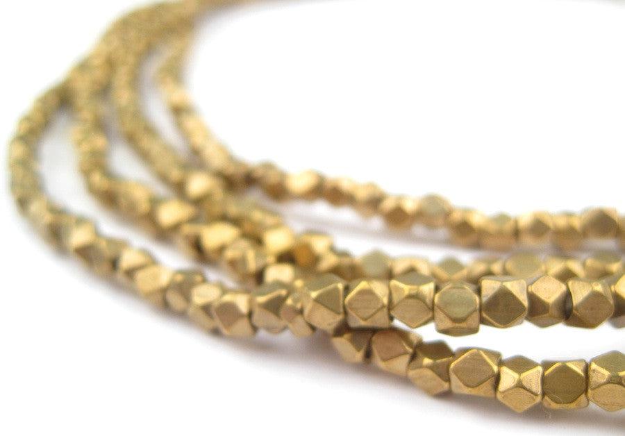 Cornerless Cube Beads - Full Strand of Faceted Ethnic Metal Spacers - The Bead Chest (3mm, Antiqued Brass)