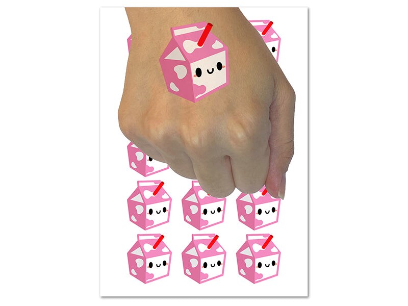 Cute Kawaii Strawberry Milk Carton Temporary Tattoo Water Resistant Fake Body Art Set Collection 5894