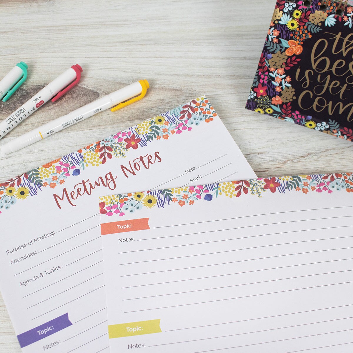bloom daily planners Planning Pad, 8.5&#x22; x 11&#x22;, Double Sided Meeting Notes, Floral Dots