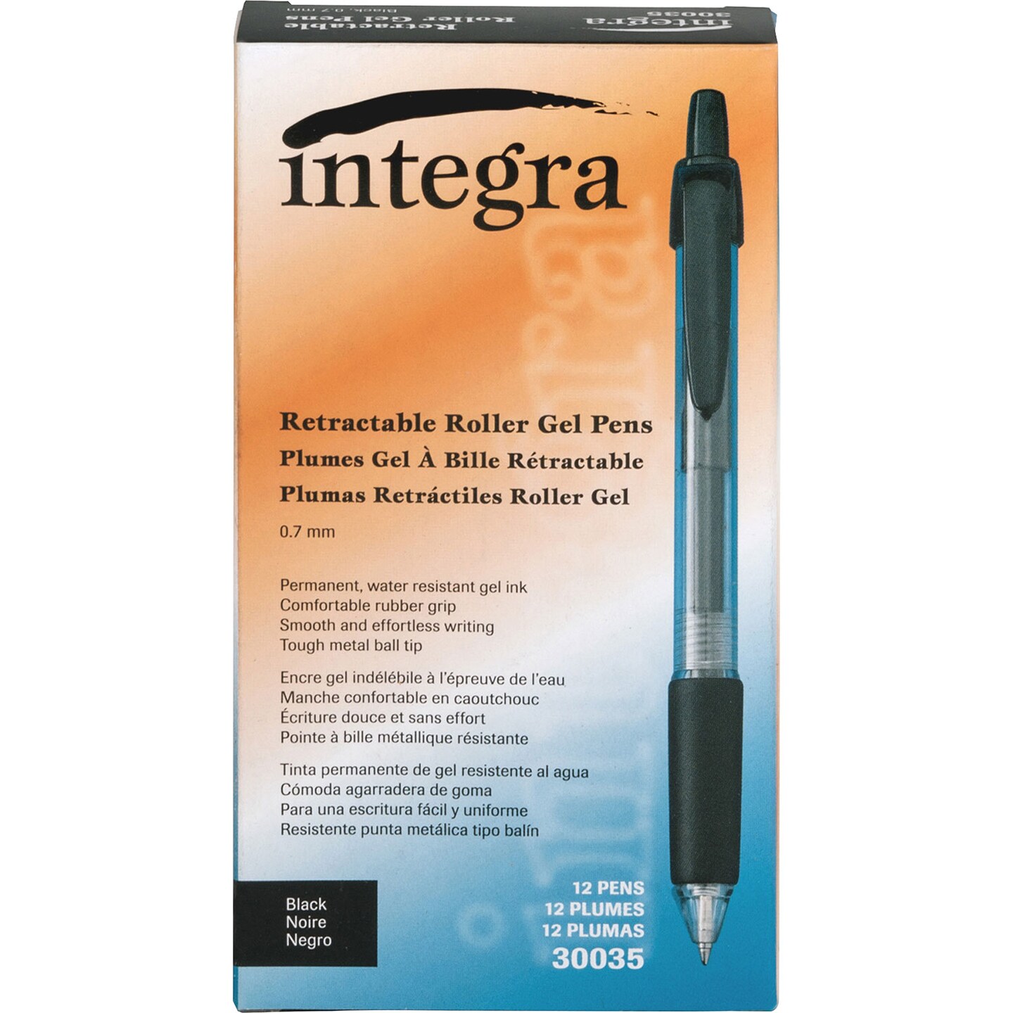 Integra Retractable Gel Ink Pen, Comfort Grip, .7mm, Black