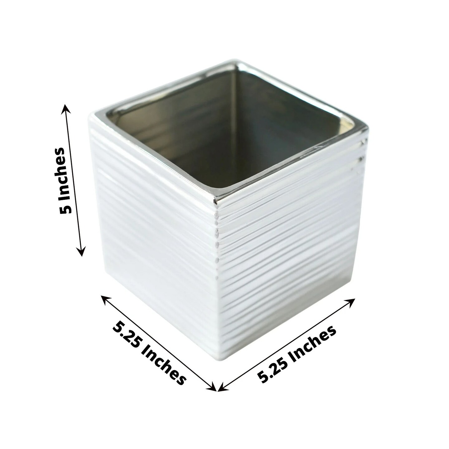 2 Square 5&#x22; Metallic Ceramic Cube Planter Boxes Flower Plant Pots Party Events