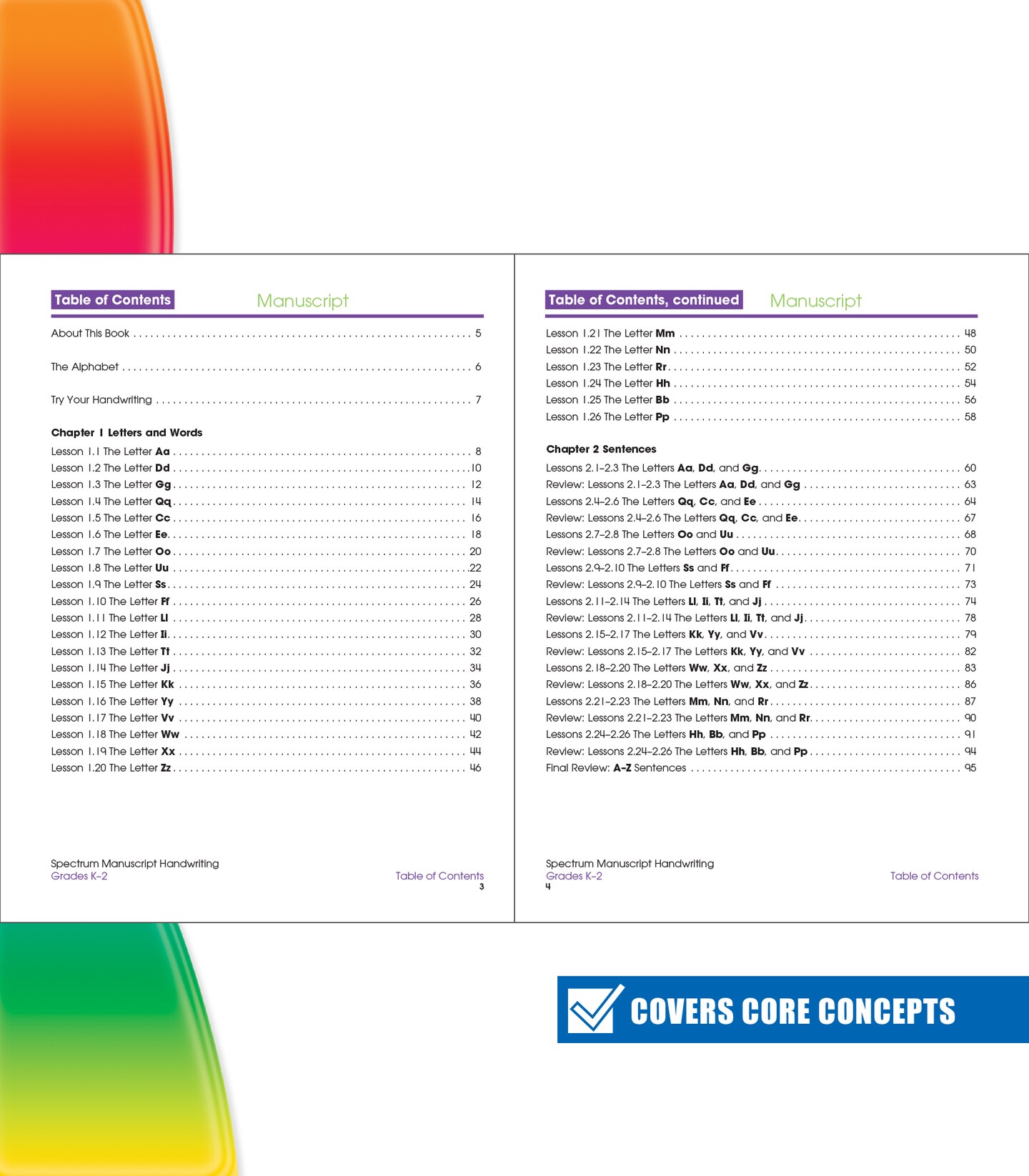 Spectrum Manuscript Handwriting Workbooks, Ages 5 to 8, Kindergarten to 2nd Grade Handwriting Practice With Lower-and Uppercase Letters, Sentence Practice, and Vocabulary - 96 Pages