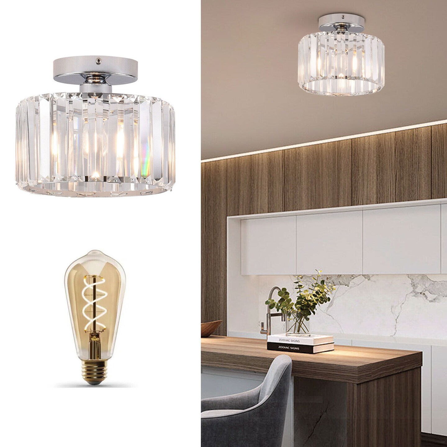 Kitcheniva Modern Crystal Flush Mount Lamp Chandelier Fixture