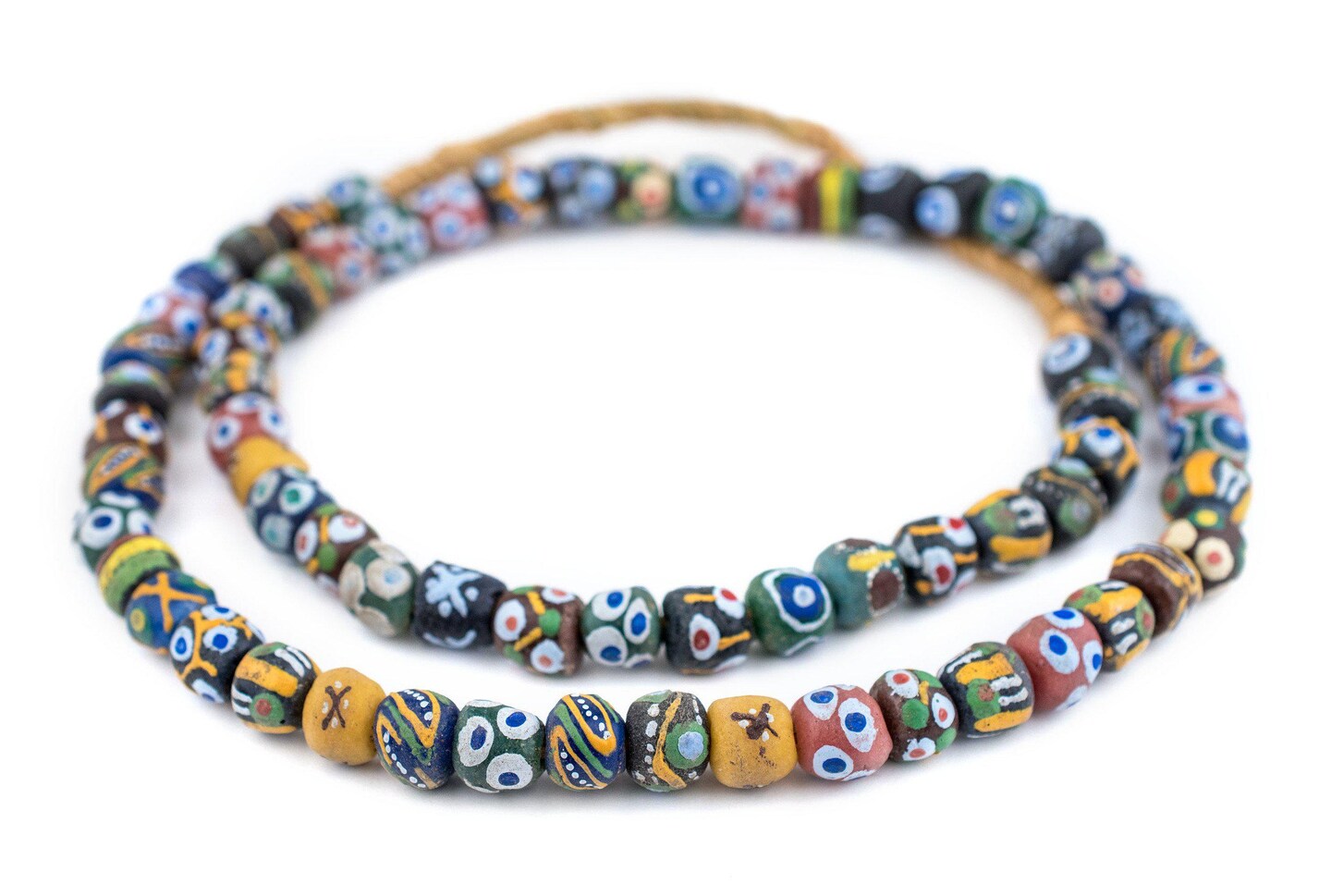 The Bead Chest Painted African Krobo Beads - Full Strand of Ghanaian Tribal Glass Beads for Necklace or Jewelry Making (Mixed Medley)