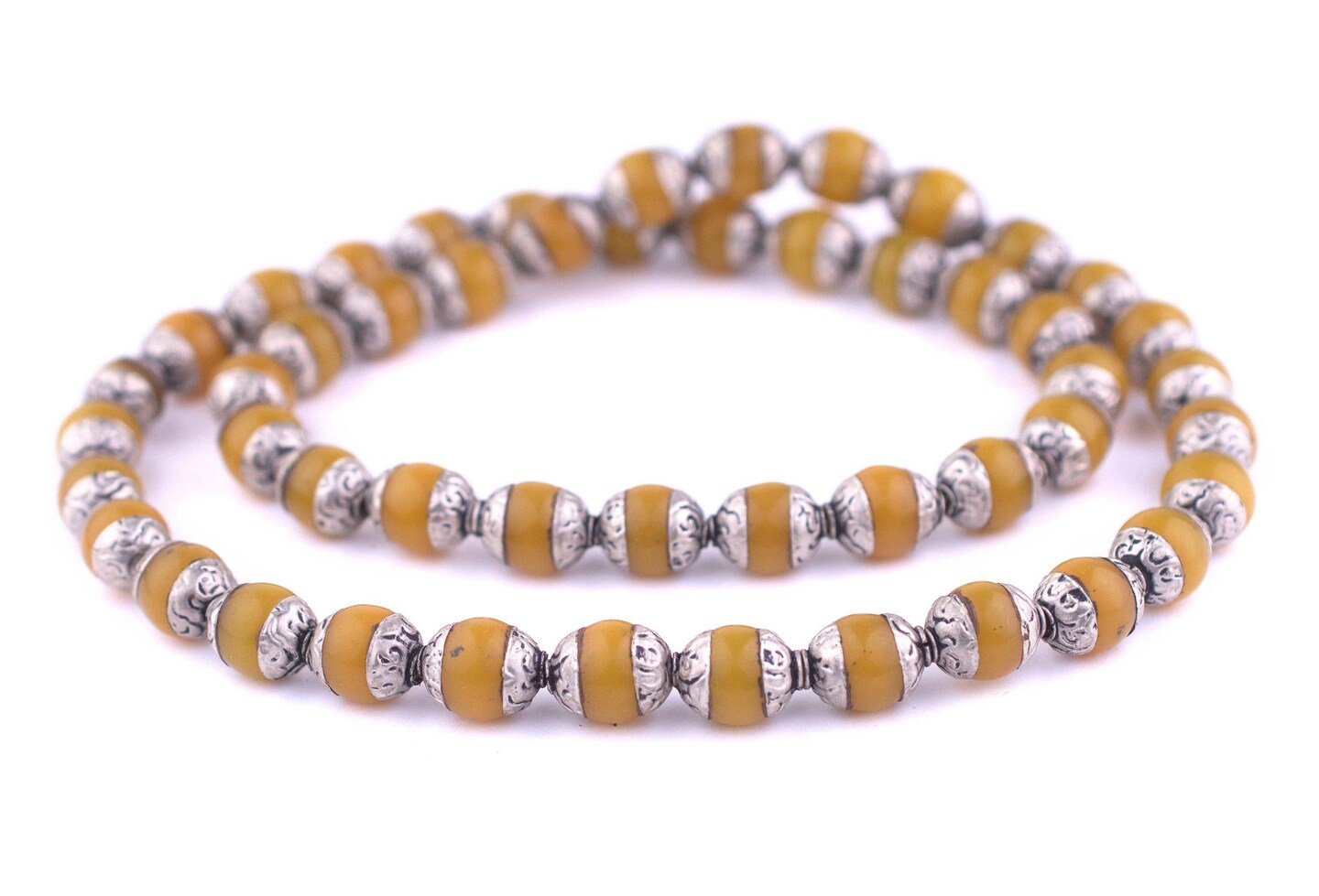 TheBeadChest Capped Amber with Silver Gemstone Beads, Full Strand of Round Nepalese Stone Beads, Great for DIY Jewelry Necklace &#x26; Bracelet Making