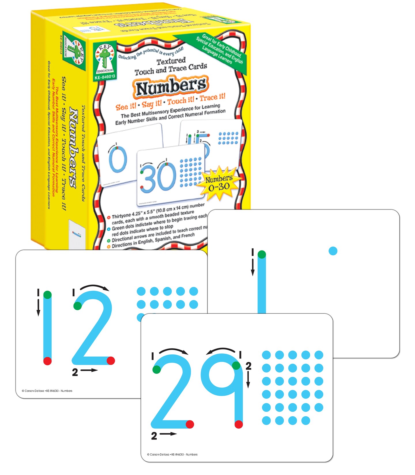 Key Education Textured Touch and Trace Math Flash Cards, Numbers 0 Through 30 Tracing Pad Flashcards for Toddlers, Preschool and Kindergarten Learning Activities