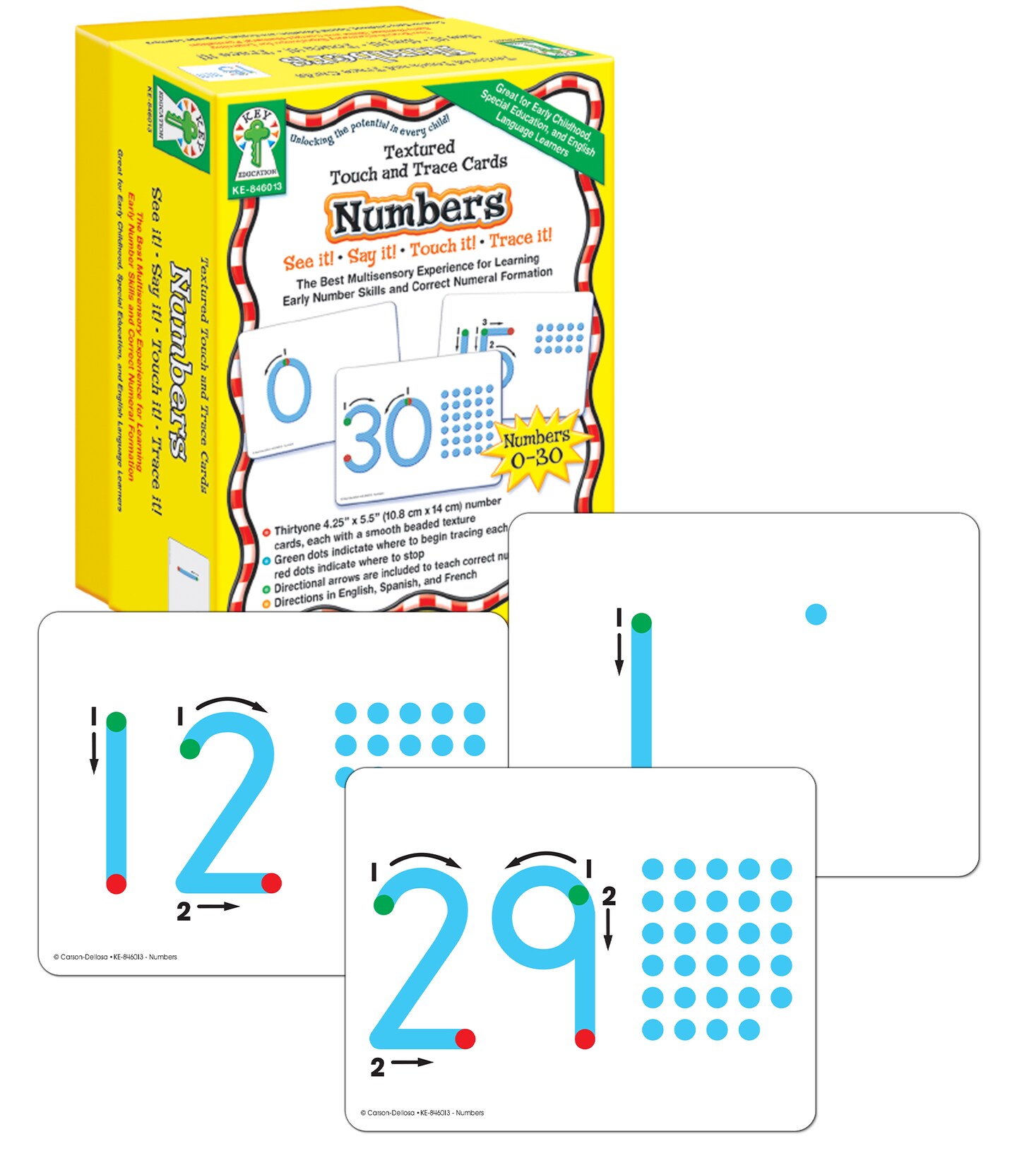 Numbers: Textured Touch and Trace Cards, Interactive Math Manipulatives With Dots for Tracing, Large Numbers, Number Formations, and Counting, Ages 3+ (31 pc)