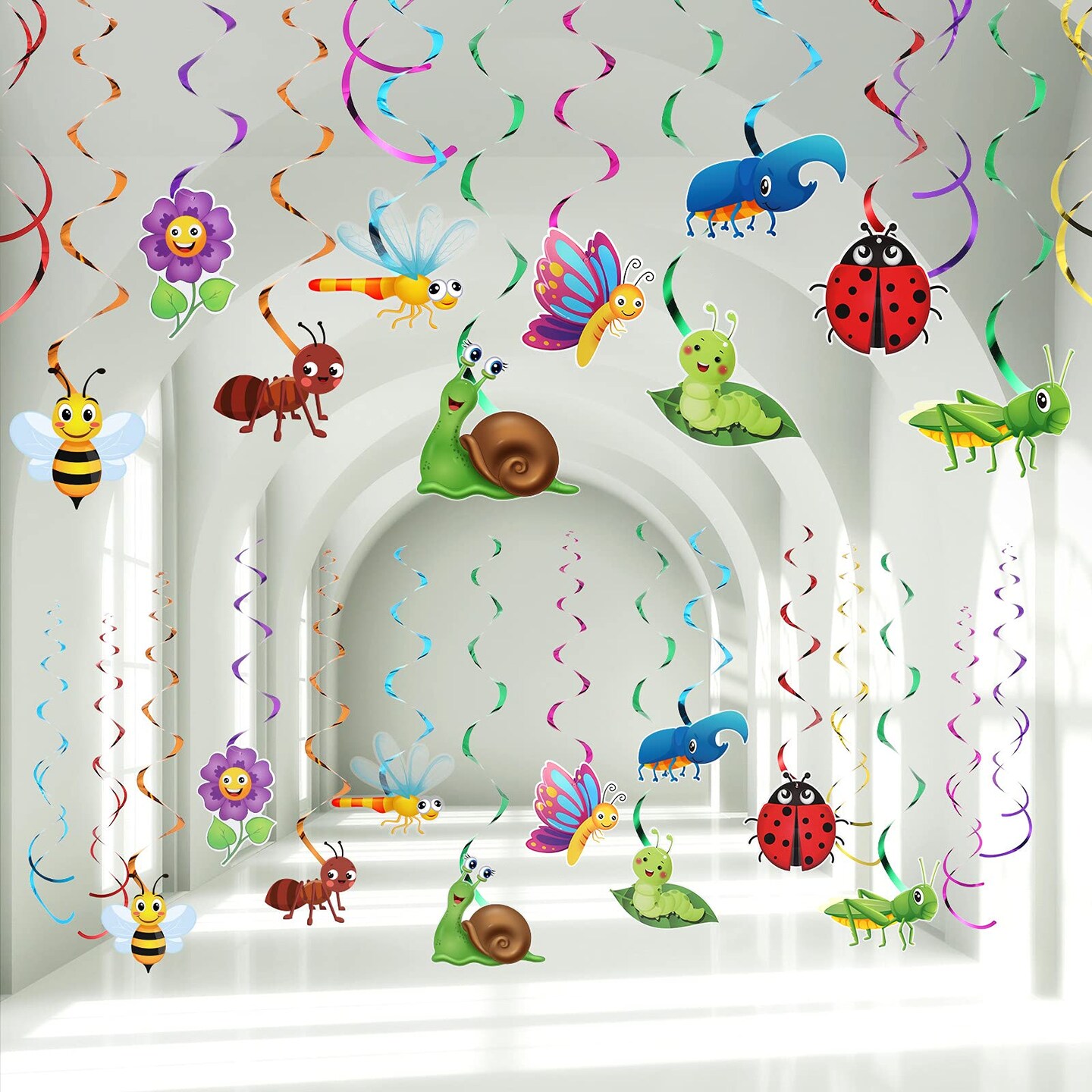 30 PCS Spring Summer Insects Hanging Swirl Decorations, Butterfly Sunflower Bug Birthday Party Ceiling Decorations for Girls, Boys, Kids, Home, Classroom, Baby Shower,
