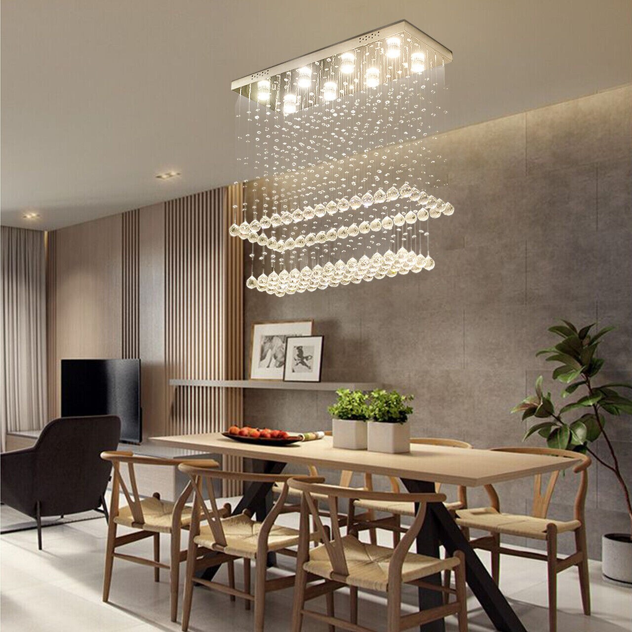 Kitcheniva Rectangular Crystal Raindrop Chandelier Pendant Lamp