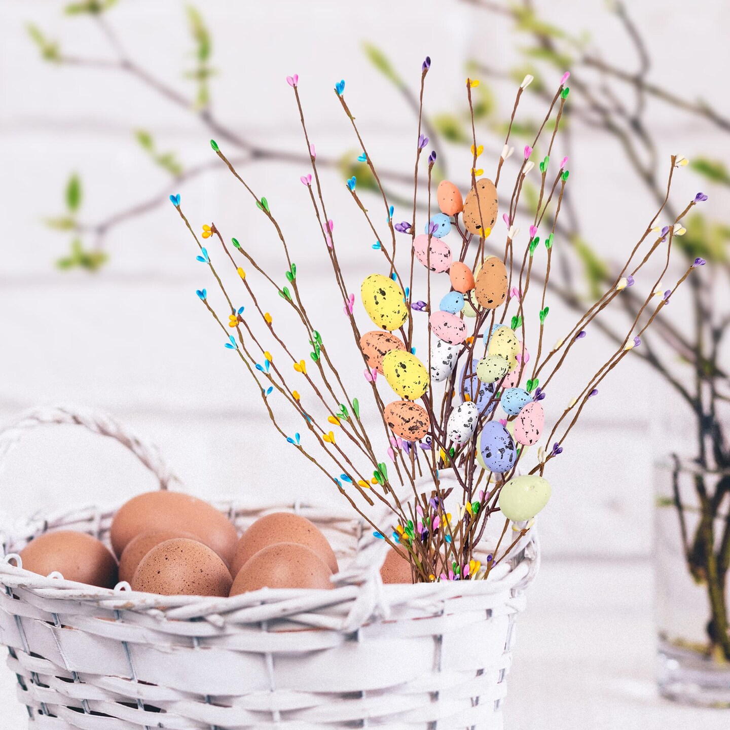 Shitailu Artificial Easter Spray Vine with Pastel Easter Eggs and Berries- Decorative Spring Floral Stems-Easter Egg Twig Branches for Floral Arrangement-Centerpiece Wreath Decoration (26 Pcs)