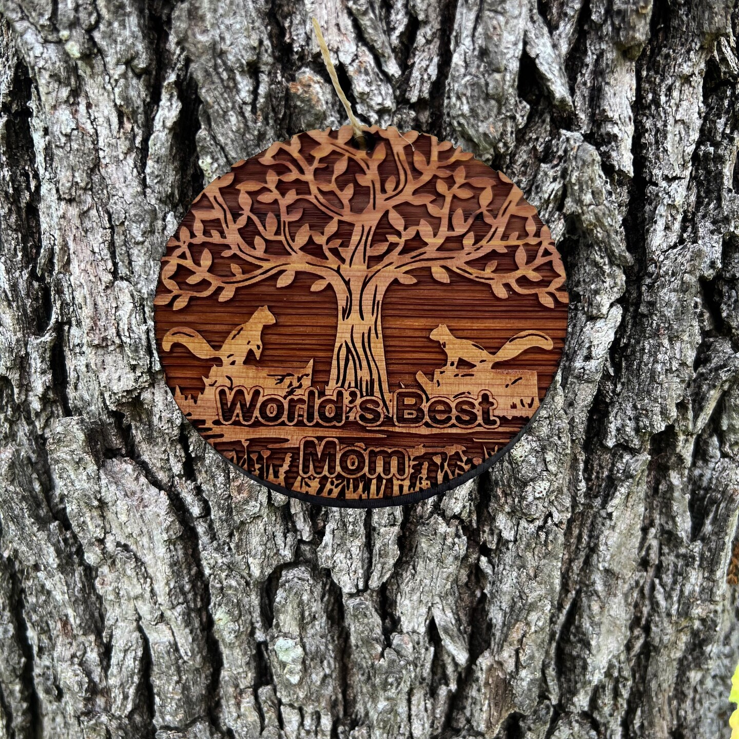 World&#x27;s Best Mom Two Squirrels and Tree of Life - Cedar Ornament