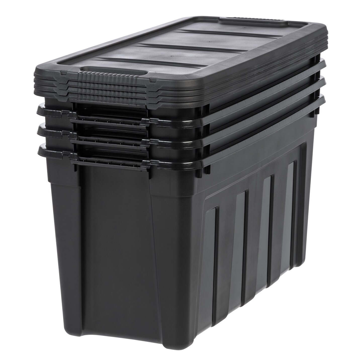 IRIS USA 4Pack Heavy Duty Storage Plastic Bin Tote Container with Easy-Grip Handles, Durable, Black