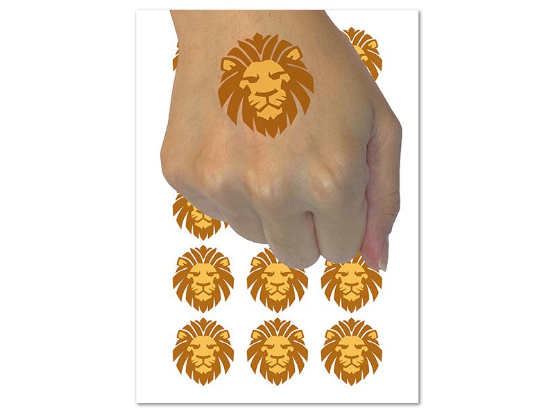 Regal Lion Head Temporary Tattoo Water Resistant Fake Body Art Set Collection (1 Sheet)