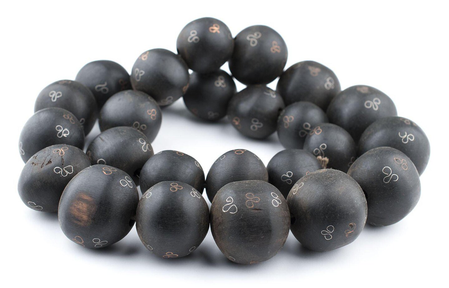 TheBeadChest Jumbo Round Inlaid Mali Ebony Wood Beads 30mm African Black Large Hole 30 Inch Strand Handmade