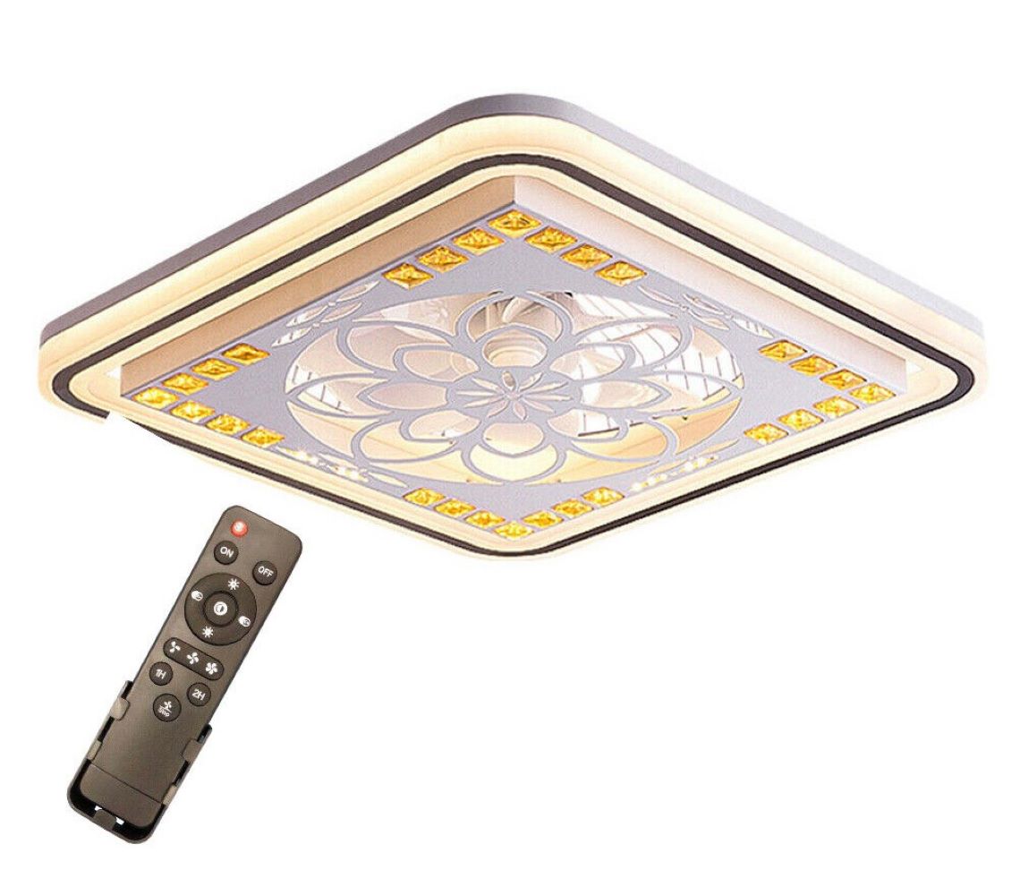 Kitcheniva Modern Dimmable Flush Mount Ceiling Fan Chandelier With Remote