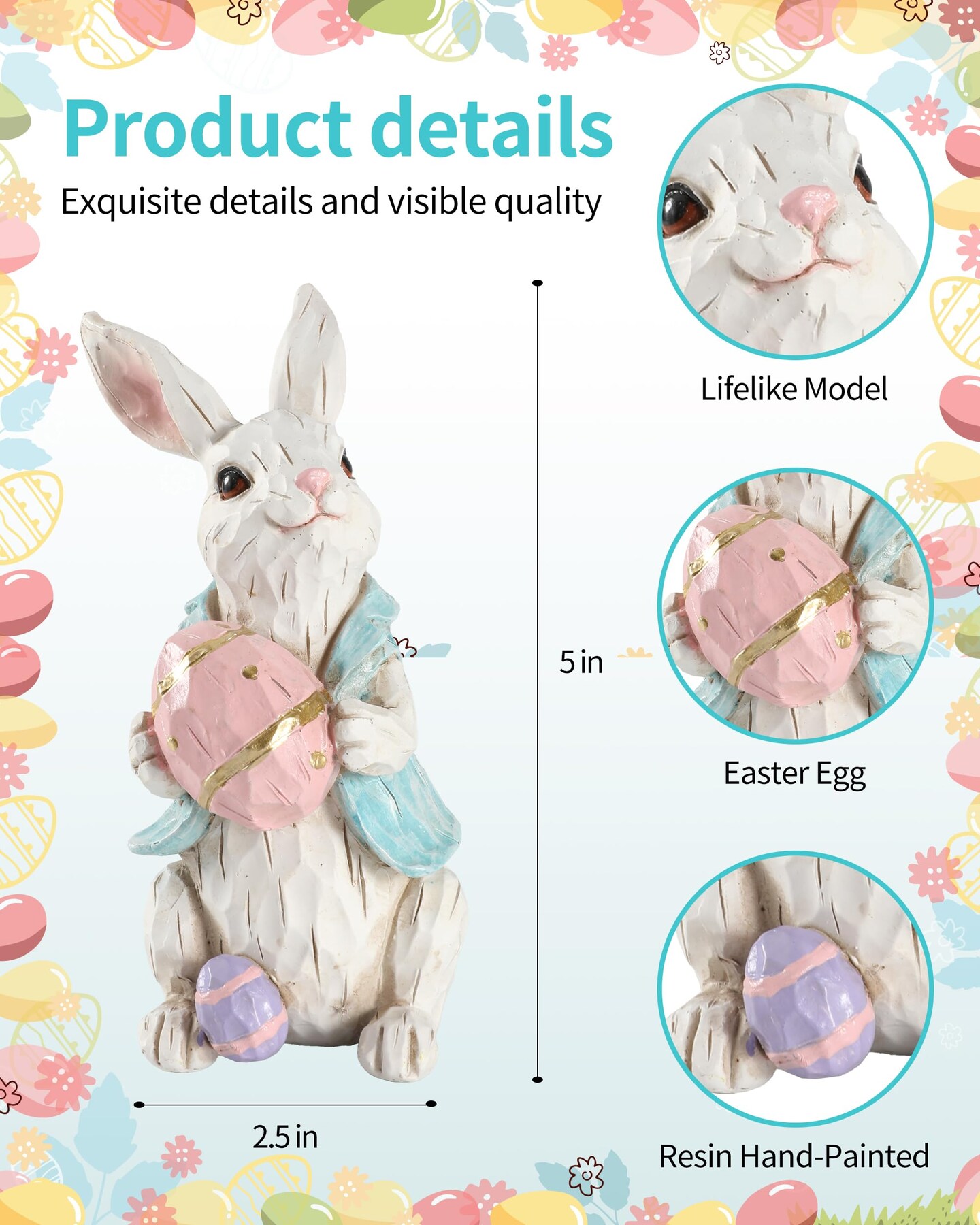 iStatue Easter Bunnies, Set of 2 Resin 5&#x27;&#x27; Bunny Figurines with Resurrection Eggs and Carrots - Hand-Painted Statue Spring Easter Decorations for The Home Decor Office Gift (Easter Bunnies)