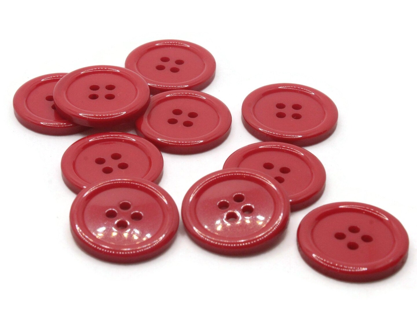 10 22mm Red Flat Round Plastic Four Hole Buttons