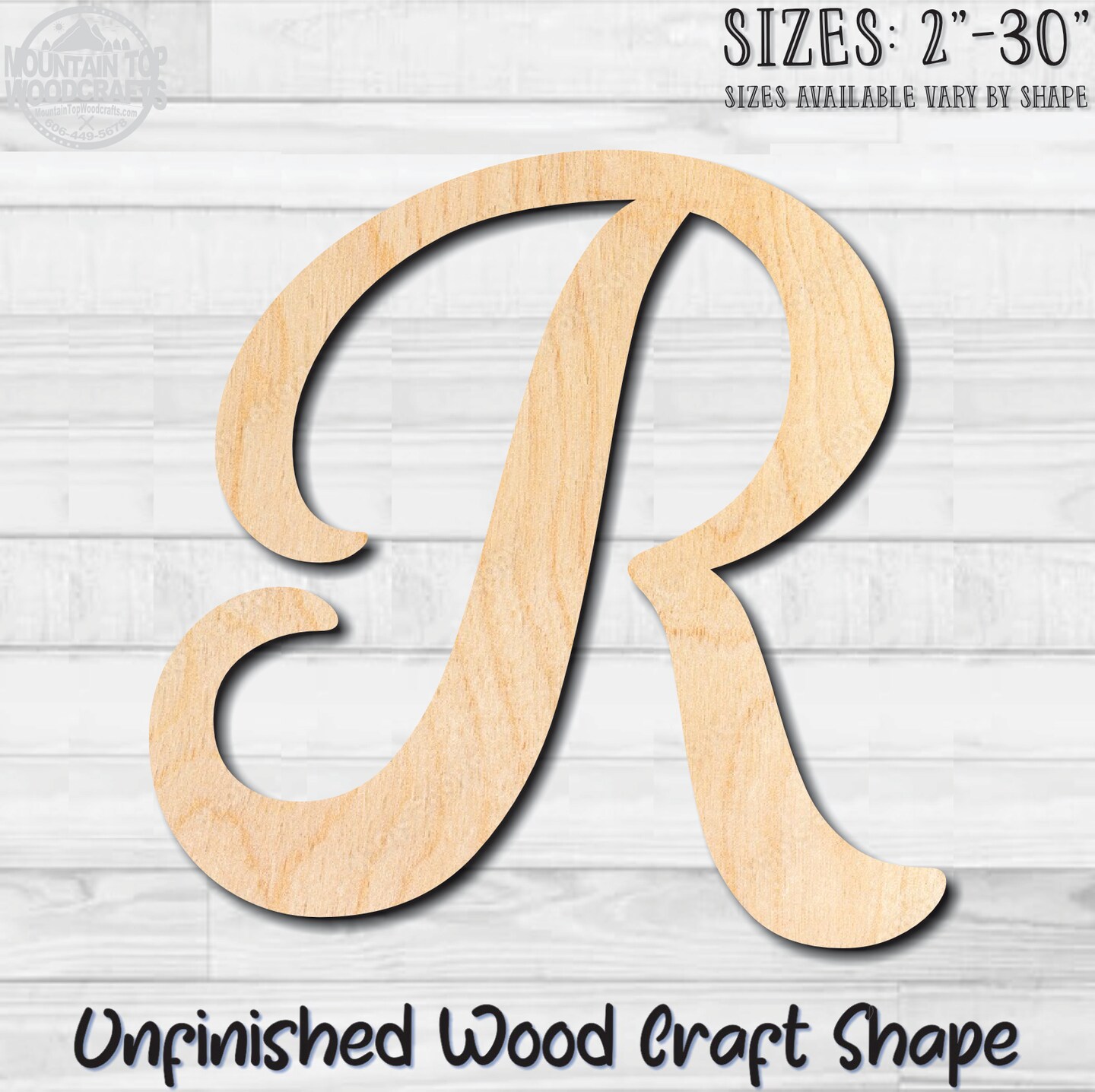 Script Letter R Fancy Unfinished Wood Shape Blank Laser Engraved Cutout ...