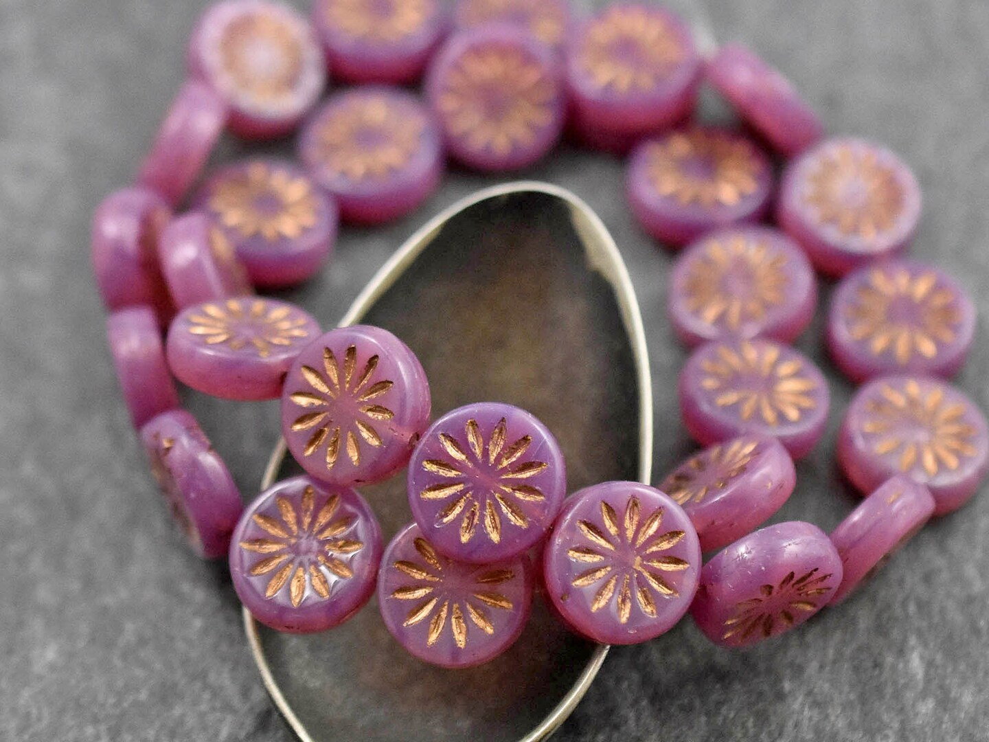 *15* 12mm Bronze Washed Pink Opaline Aster Flower Coin Beads