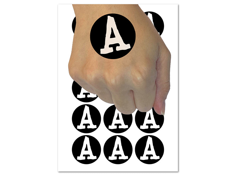 Letter A Uppercase Cute Typewriter Font Temporary Tattoo Water Resistant Fake Body Art Set Collection (1 Sheet)
