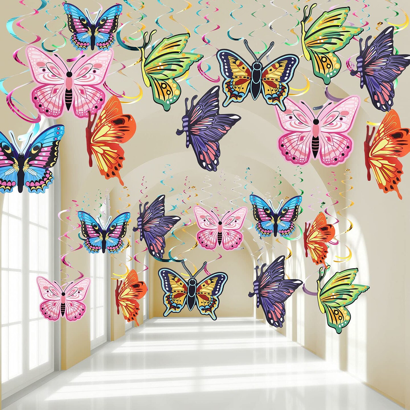 36 PCS Butterfly Hanging Swirl Decoration Summer Spring Party Streamer Butterfly Ceiling Swirl for Home Baby Shower Birthday Wedding Garden Tea Party