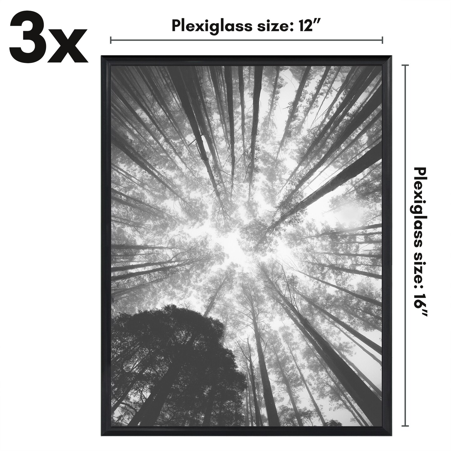 Americanflat Snap-In Picture Frame in Black - Set of 3 - Poster Frame with Slimline Molding, Plexiglass Cover, and Hanging Hardware - Black