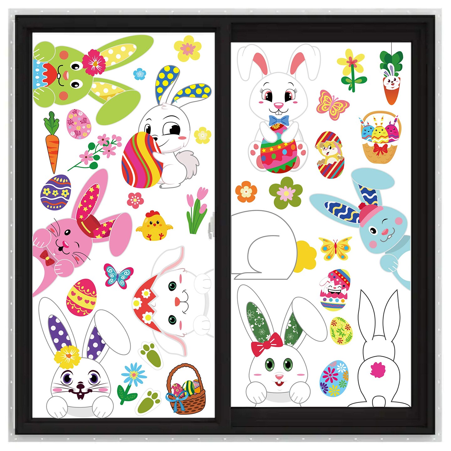 361PCS Easter Bunny Window Cling Decorations - Egg Hunt Games Decals Home Party Ornaments