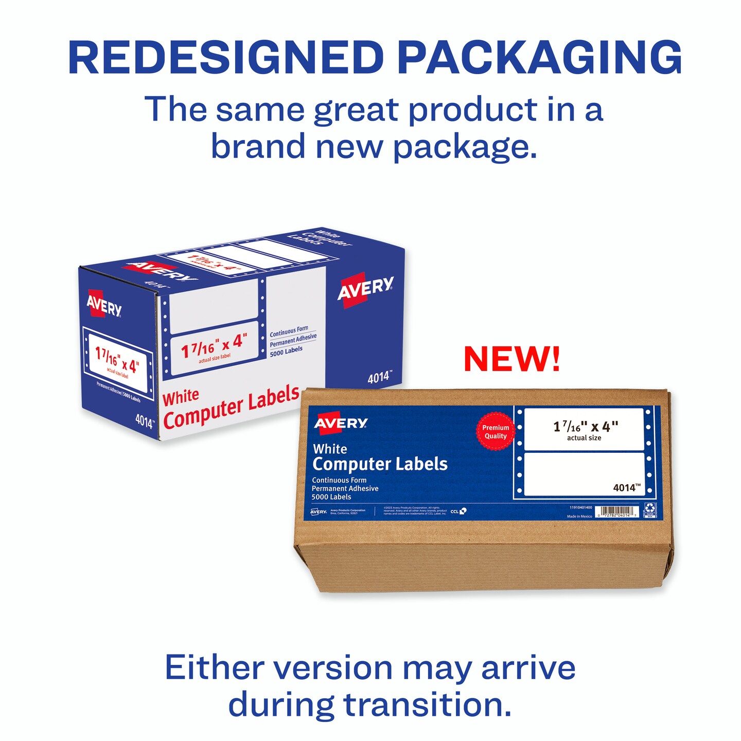 Avery White Computer Labels, 1-7/16" x 4", Dot Matrix Labels and Pin-Feed Labels, 5,000 Total (4014)