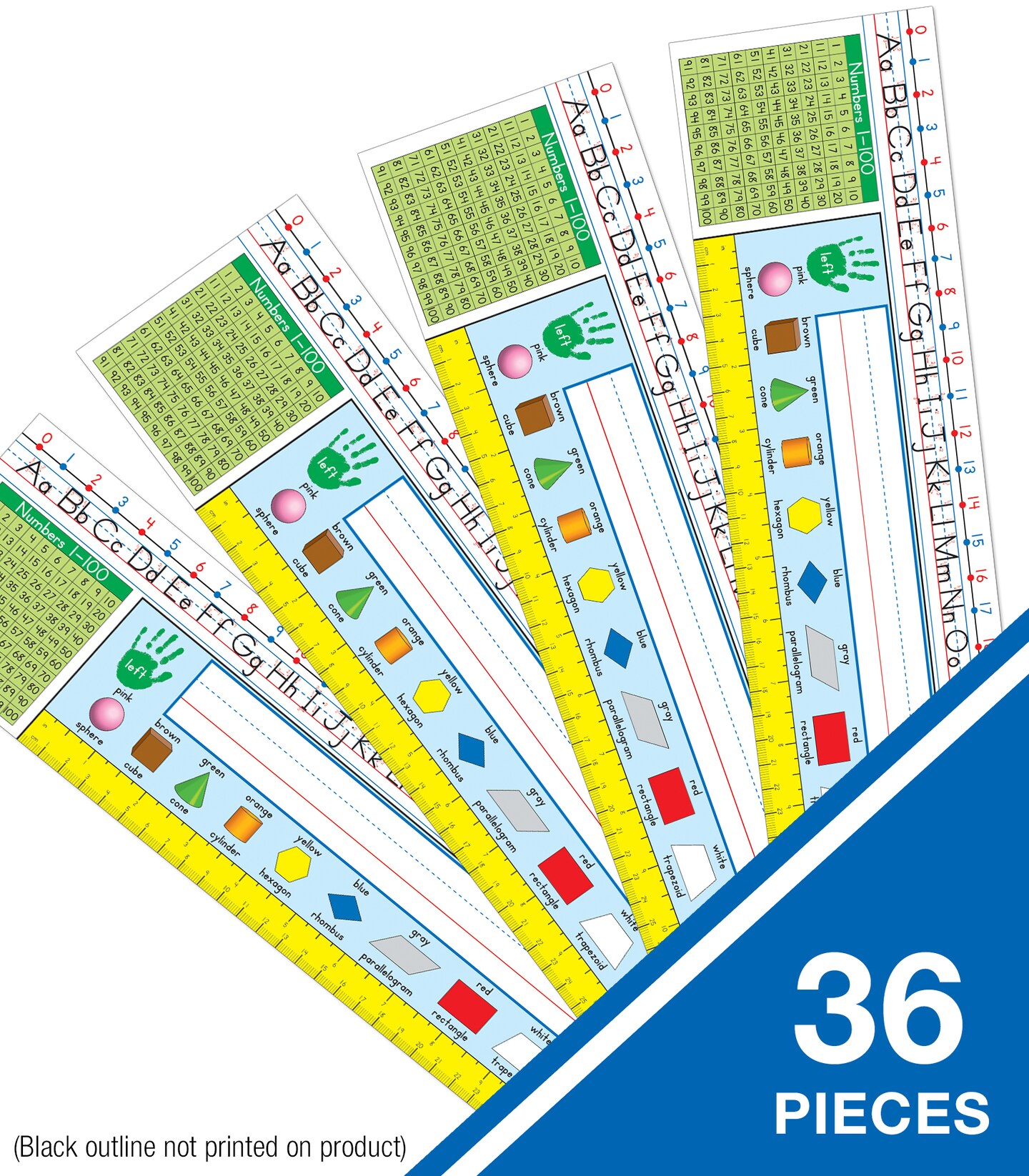Carson Dellosa 36PC Traditional Manuscript Name Plate for Desk, Nametags With Alphabet, Number Line, Addition and 100 Chart, Ruler, and More Classroom Essentials, School Labels for Desk Decor