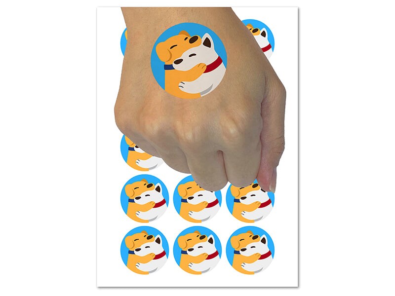 Dog Best Friends Hugging Temporary Tattoo Water Resistant Fake Body Art Set Collection (1 Sheet)