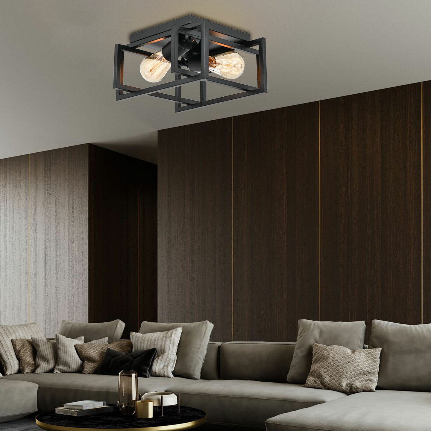 Kitcheniva Farmhouse Metal Square Cage Ceiling Light Fixture