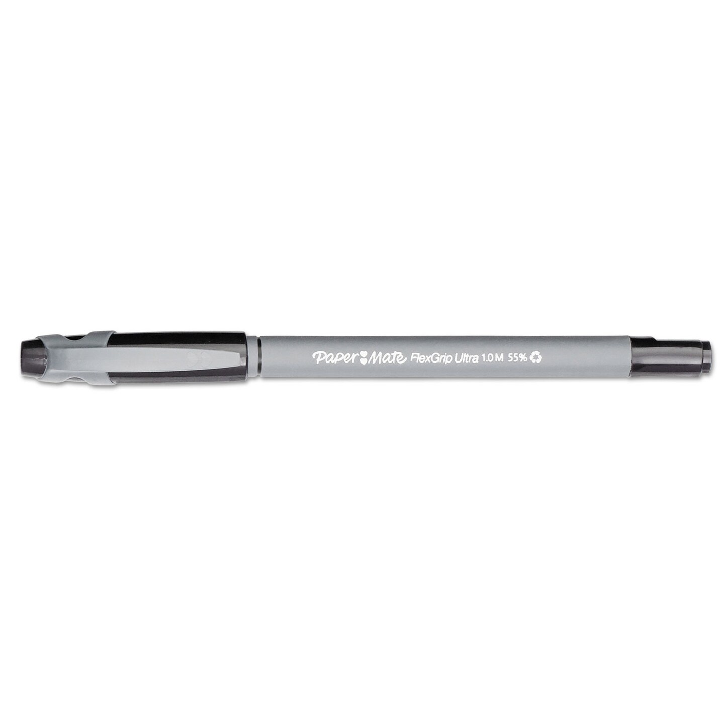 Papermate FlexGrip Ultra Stick Ballpoint Pen, Medium 1mm, Black Ink, Gray Barrel, Dozen
