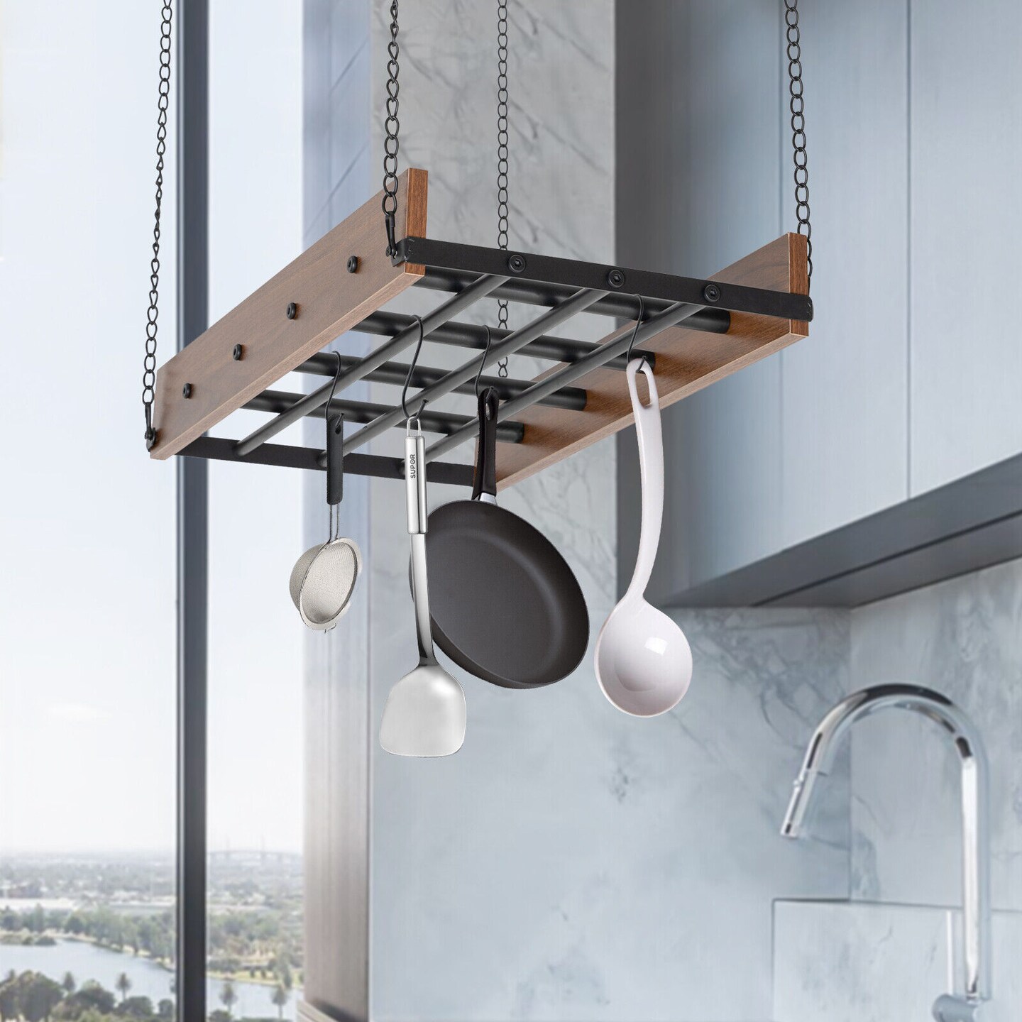 Kitcheniva Hanging Iron Pot Pan Hanger Rack Organizer
