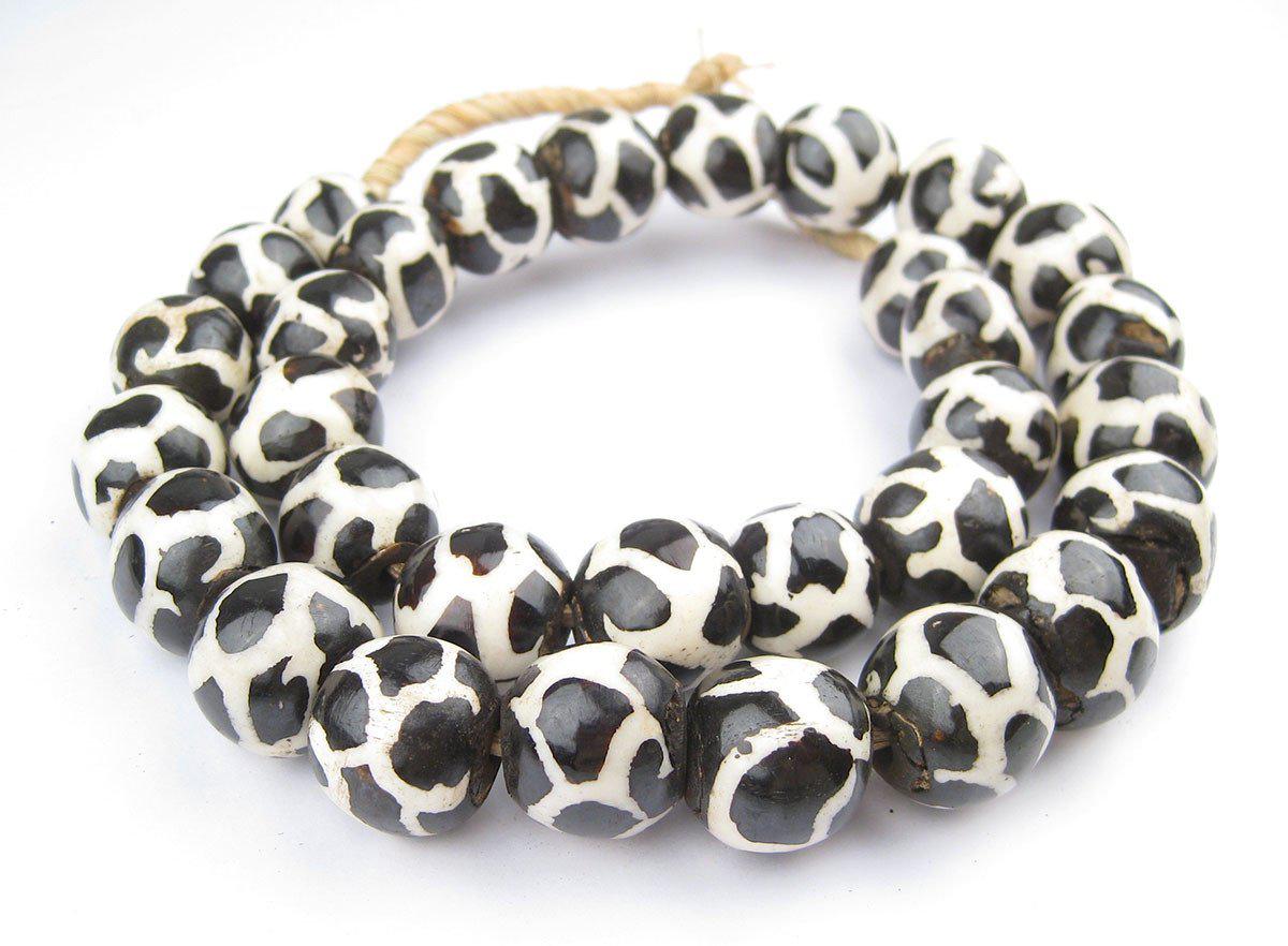 Batik Bone Beads - Full Strand of Fair Trade African Beads - The Bead Chest (Sphere, Giraffe Design)