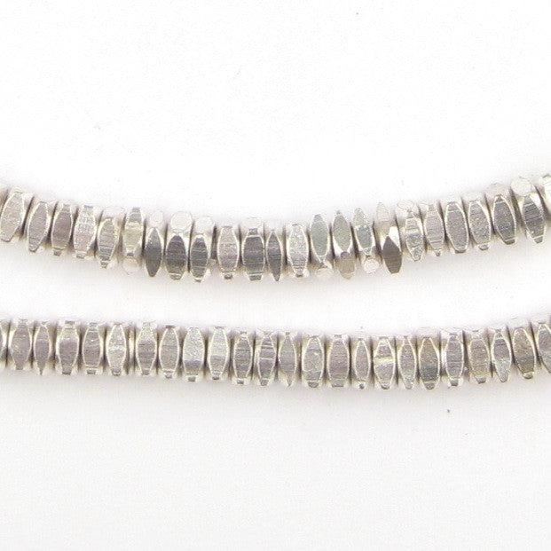 Metal Faceted Square Beads - Full Strand of Ethnic Spacer Sliced Heishi Beads - The Bead Chest (4mm, Silver)