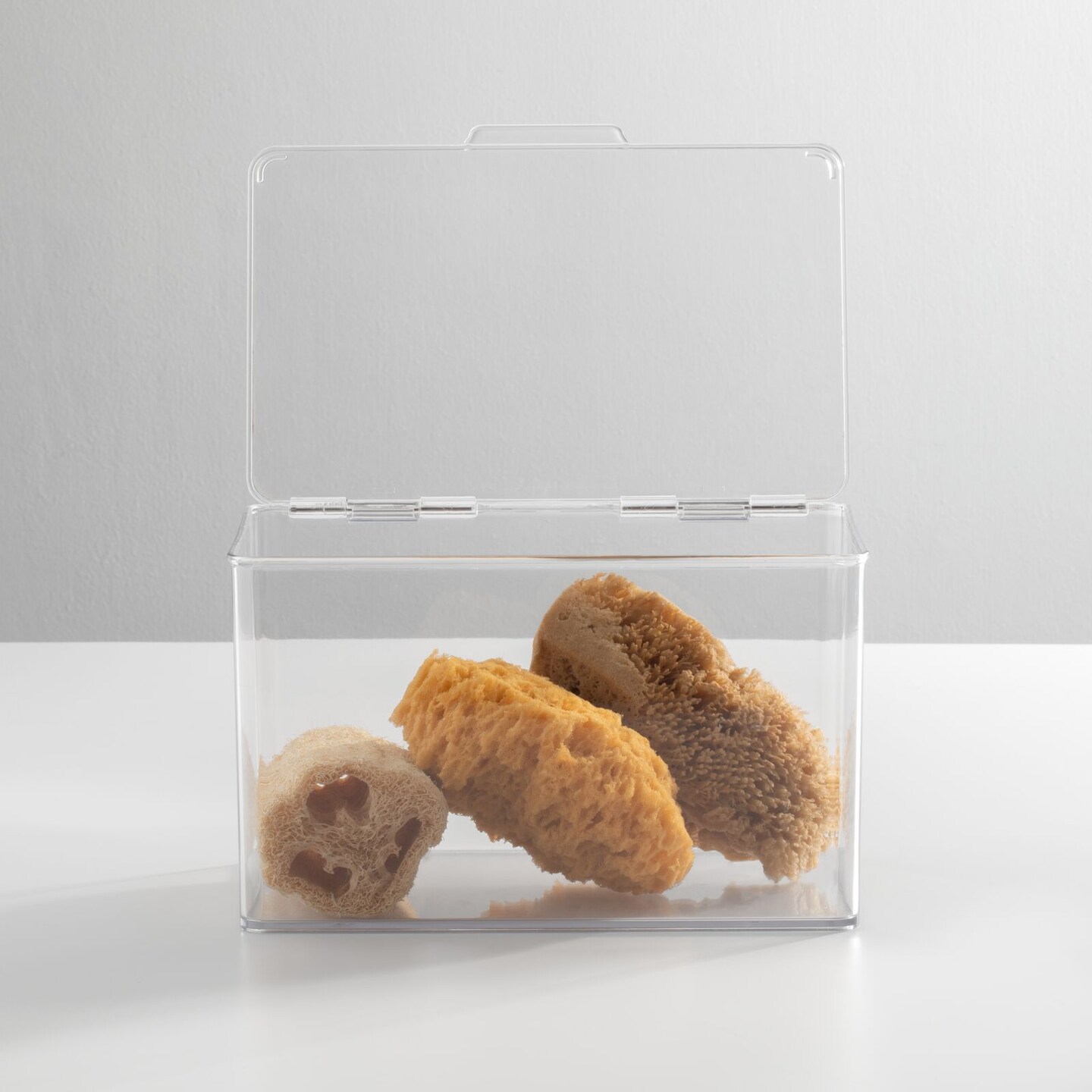 mDesign Plastic Bathroom Storage Organizer Bin Box with Hinge Lid