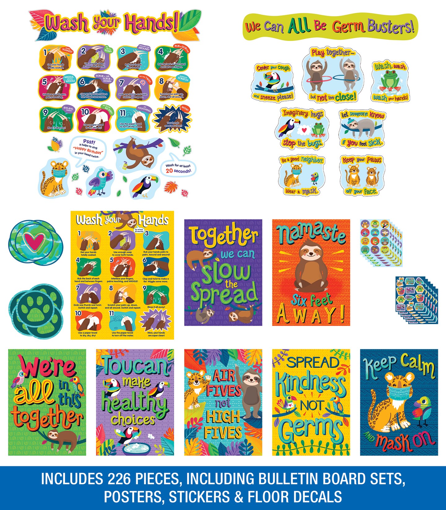 Carson Dellosa One World Social Distancing Classroom Decorations, Floor Decals, Wash Your Hands Bulletin Board Set, Stickers, Classroom Posters, 226 Pieces
