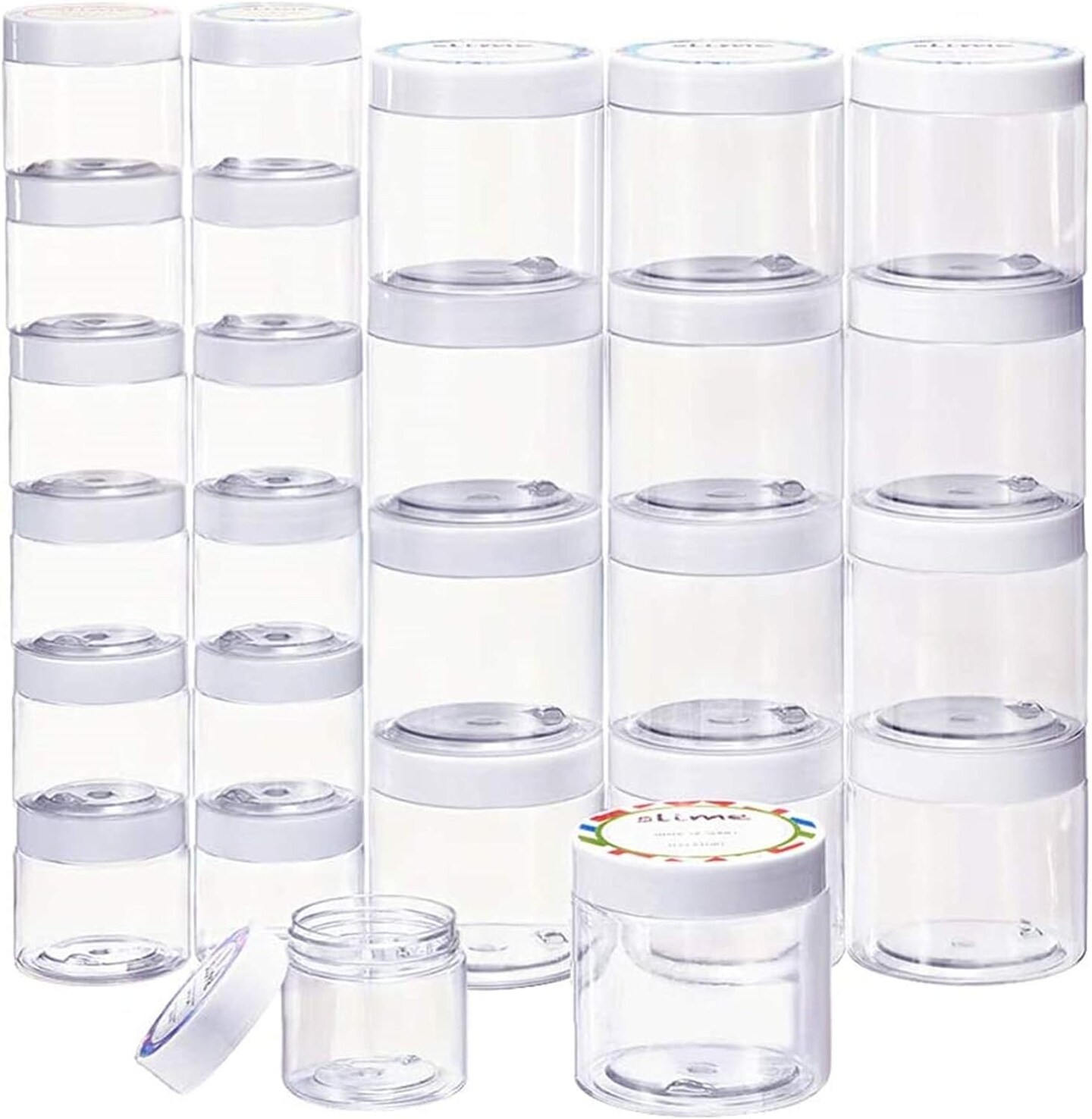 Empty 24 Pack Slime Containers, 12 6oz and 12 2oz Plastic Storage Jars with Lids and Labels for DIY Slime, Glitter, Jewelry Making Supplies, Foam Beads