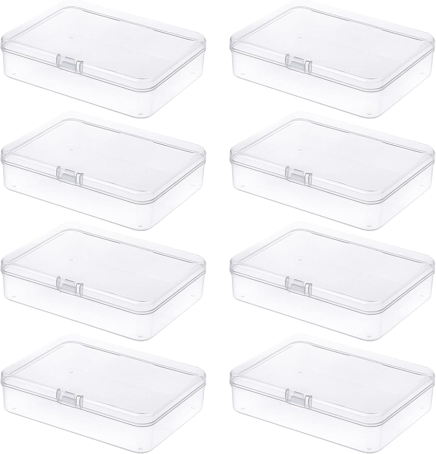 8-Pack Rectangular Plastic Storage Containers Box with Hinged Lid for Beads and Crafts, 4.5 x 3.3 x 1.1 inch / 115 x 85 x 28 mm (Translucent)